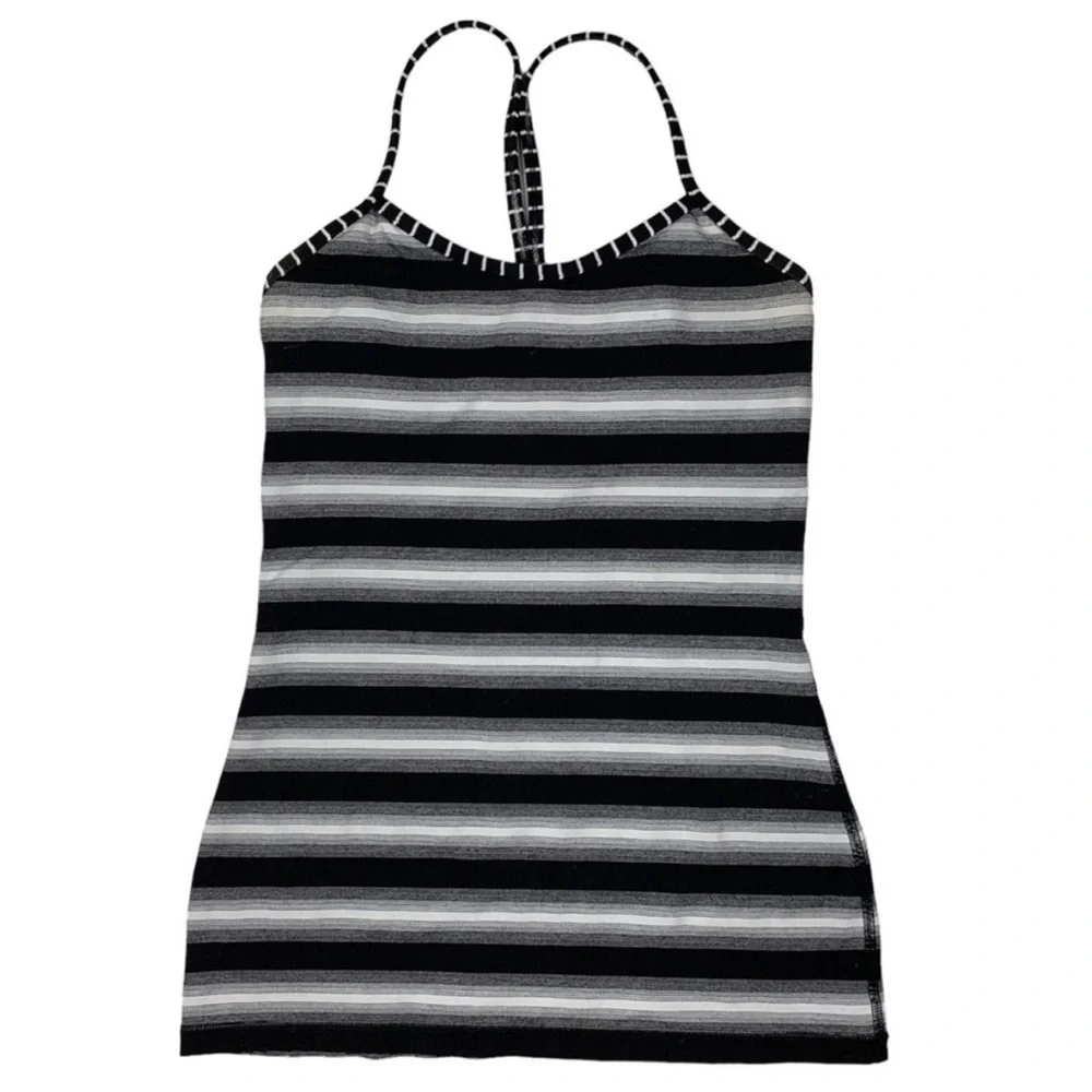 Lululemon Womens Size 6 Power Y Tank Luon Capilano Stripe Black White Racerback